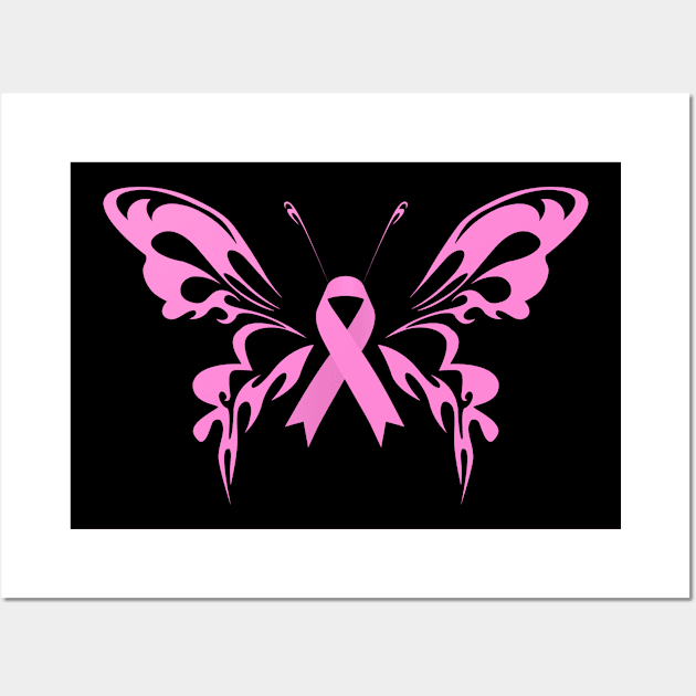 Pink Ribbon Butterfly Breast Cancer Awareness Wall Art by Jasmine Anderson